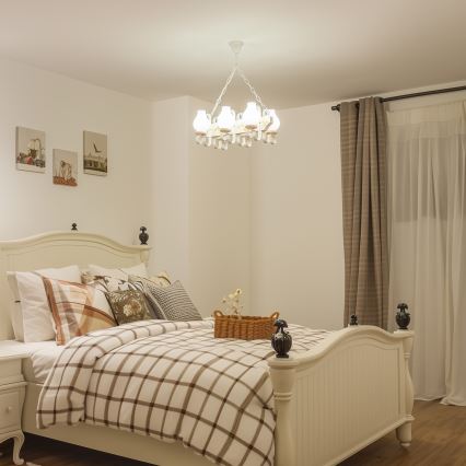 Brilagi - Lámpara colgante con cadena QUEEN 6xE14/40W/230V haya/crema