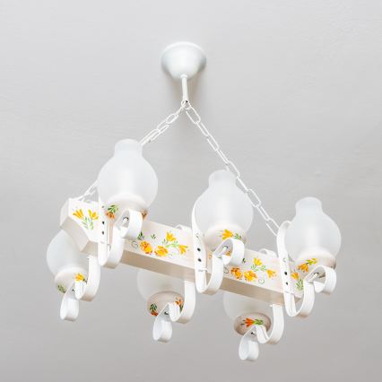 Brilagi - Lámpara colgante con cadena QUEEN 6xE14/40W/230V haya/crema
