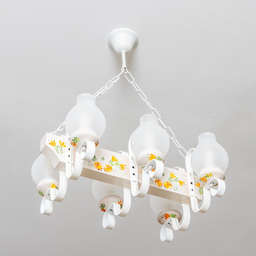 Brilagi - Lámpara colgante con cadena QUEEN 6xE14/40W/230V haya/crema