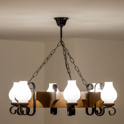 Brilagi - Lámpara colgante con cadena QUEEN 6xE14/40W/230V haya/nogal