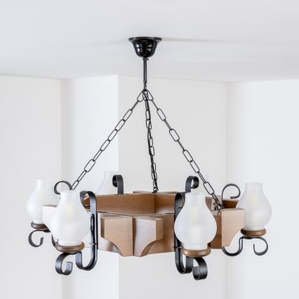 Brilagi - Lámpara colgante con cadena QUEEN 6xE14/40W/230V haya/nogal