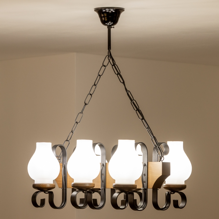 Brilagi - Lámpara colgante con cadena QUEEN 6xE14/40W/230V haya/nogal