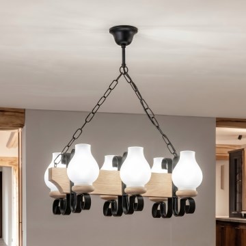 Brilagi - Lámpara colgante con cadena QUEEN 6xE14/40W/230V roble