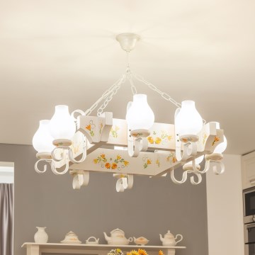 Brilagi - Lámpara colgante con cadena QUEEN 8xE14/40W/230V haya/crema