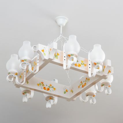 Brilagi - Lámpara colgante con cadena QUEEN 8xE14/40W/230V haya/crema