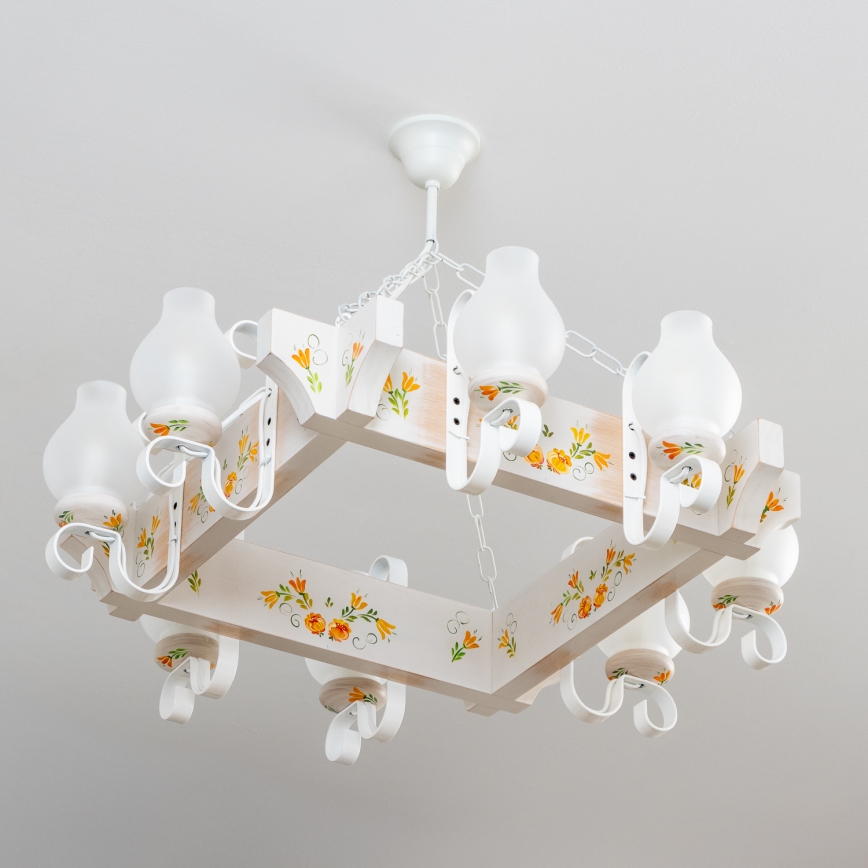 Brilagi - Lámpara colgante con cadena QUEEN 8xE14/40W/230V haya/crema