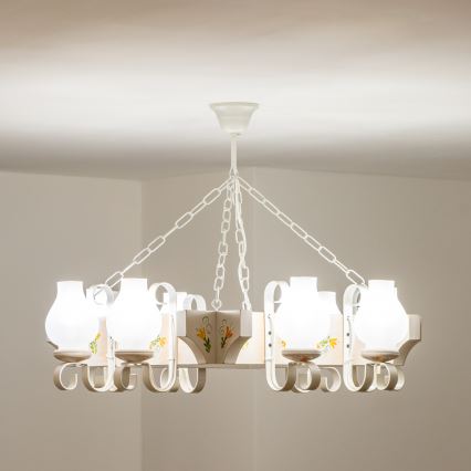 Brilagi - Lámpara colgante con cadena QUEEN 8xE14/40W/230V haya/crema