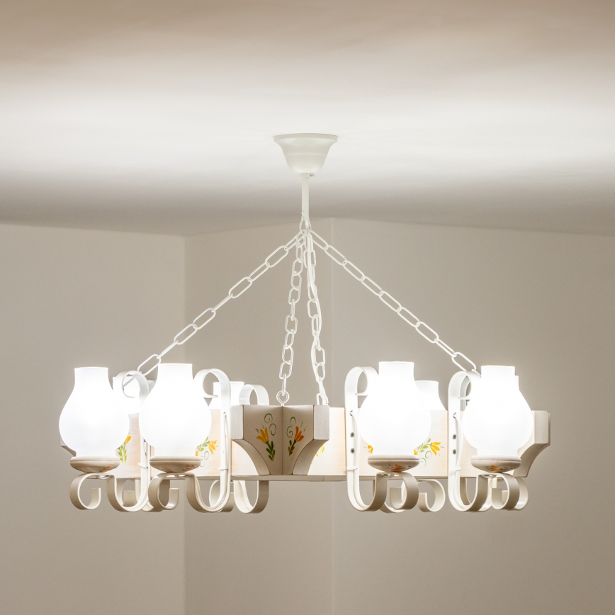 Brilagi - Lámpara colgante con cadena QUEEN 8xE14/40W/230V haya/crema