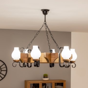 Brilagi - Lámpara colgante con cadena QUEEN 8xE14/40W/230V haya