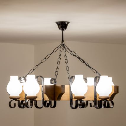 Brilagi - Lámpara colgante con cadena QUEEN 8xE14/40W/230V haya