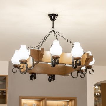 Brilagi - Lámpara colgante con cadena QUEEN 8xE14/40W/230V haya/nogal