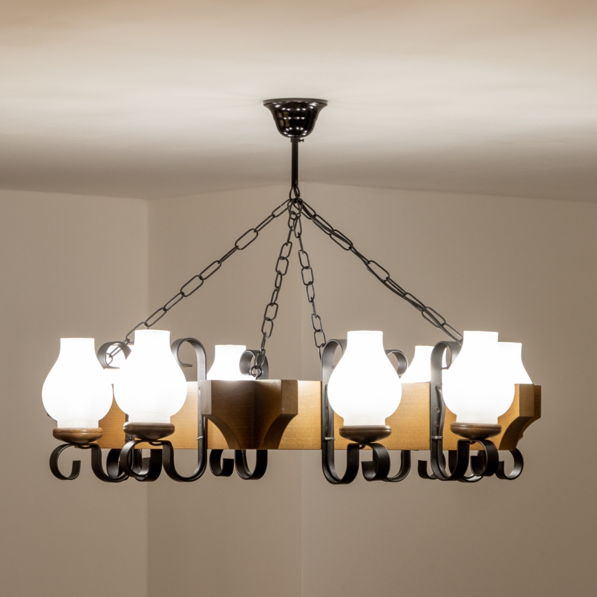Brilagi - Lámpara colgante con cadena QUEEN 8xE14/40W/230V haya/nogal