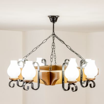 Brilagi - Lámpara colgante con cadena QUEEN 8xE14/40W/230V haya/nogal