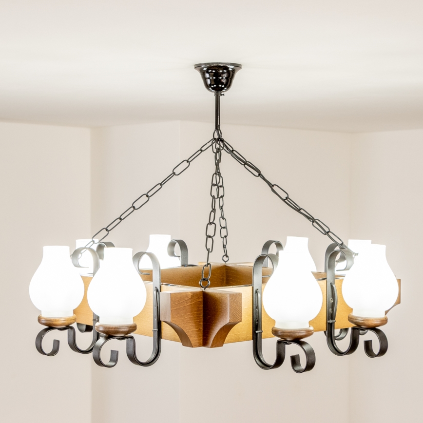 Brilagi - Lámpara colgante con cadena QUEEN 8xE14/40W/230V haya/nogal