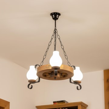 Brilagi - Lámpara colgante con cadena ROATA 3xE14/40W/230V haya