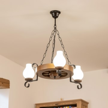 Brilagi - Lámpara colgante con cadena ROATA 3xE14/40W/230V haya/nogal