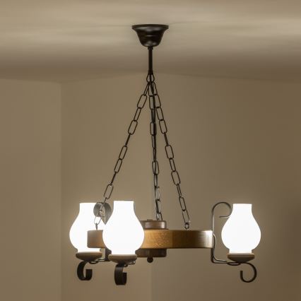 Brilagi - Lámpara colgante con cadena ROATA 3xE14/40W/230V haya/nogal
