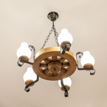 Brilagi - Lámpara colgante con cadena ROATA, 5x E14/40W/230V, Ø 50 cm, en haya