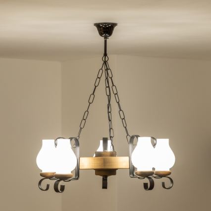 Brilagi - Lámpara colgante con cadena ROATA, 5x E14/40W/230V, Ø 50 cm, en haya