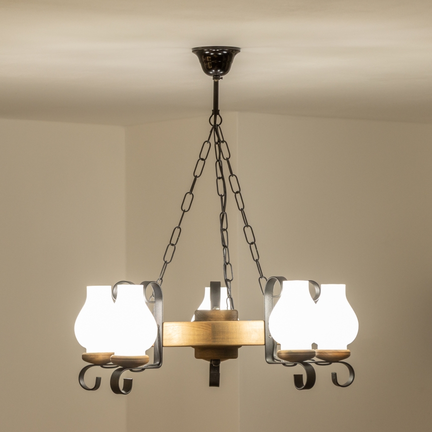 Brilagi - Lámpara colgante con cadena ROATA, 5x E14/40W/230V, Ø 50 cm, en haya