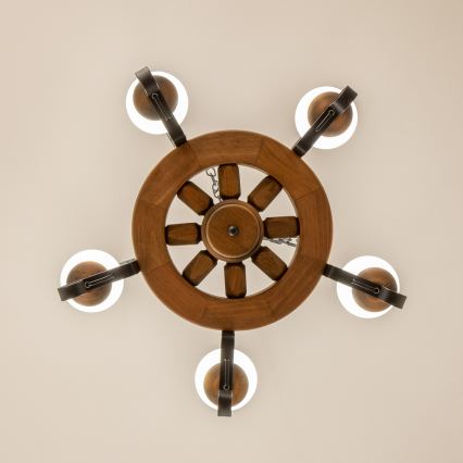 Brilagi - Lámpara colgante con cadena ROATA, 5x E14/40W/230V, Ø 50 cm, en haya