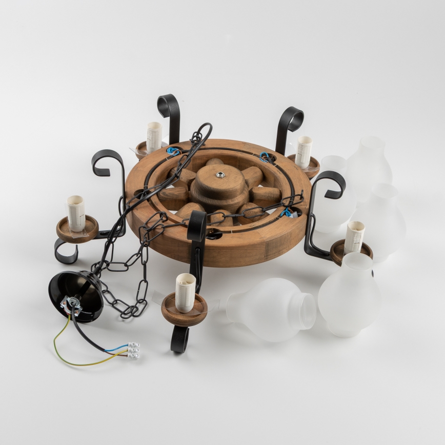 Brilagi - Lámpara colgante con cadena ROATA, 5x E14/40W/230V, Ø 50 cm, en haya