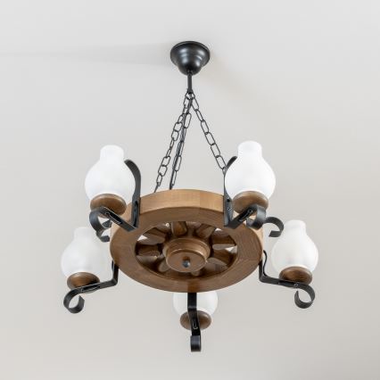 Brilagi - Lámpara colgante con cadena ROATA 5xE14/40W/230V, diámetro 50 cm, haya/nogal