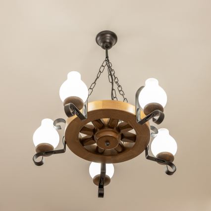 Brilagi - Lámpara colgante con cadena ROATA 5xE14/40W/230V, diámetro 50 cm, haya/nogal