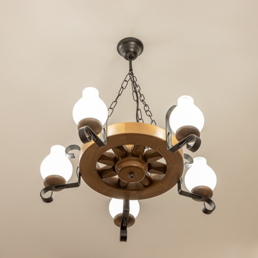 Brilagi - Lámpara colgante con cadena ROATA 5xE14/40W/230V, diámetro 50 cm, haya/nogal