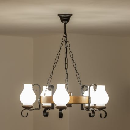 Brilagi - Lámpara colgante con cadena ROATA 5xE14/40W/230V, diámetro 50 cm, haya/nogal