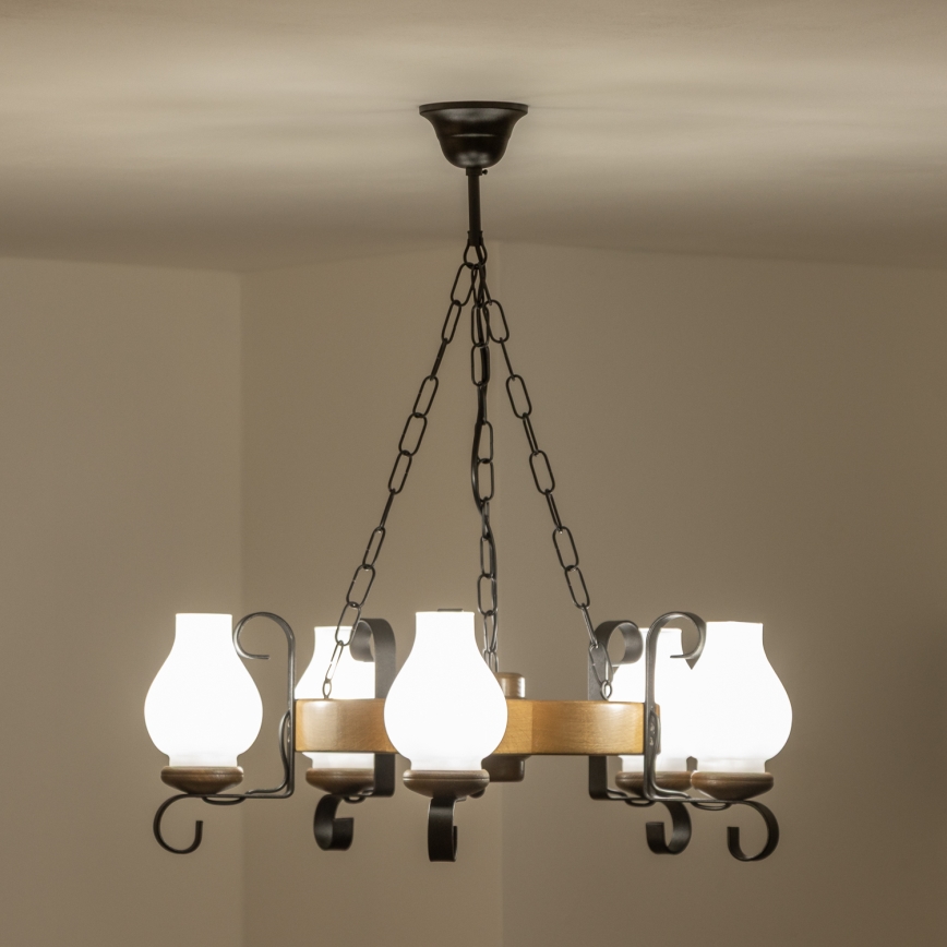 Brilagi - Lámpara colgante con cadena ROATA 5xE14/40W/230V, diámetro 50 cm, haya/nogal