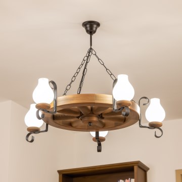 Brilagi - Lámpara colgante con cadena ROATA 5xE14/40W/230V Ø 70 cm haya