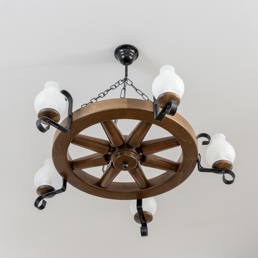 Brilagi - Lámpara colgante con cadena ROATA 5xE14/40W/230V Ø 70 cm haya/nogal