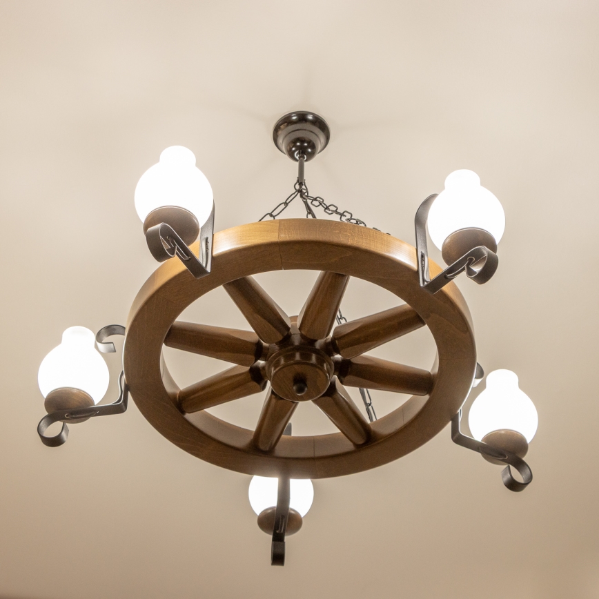 Brilagi - Lámpara colgante con cadena ROATA 5xE14/40W/230V Ø 70 cm haya/nogal
