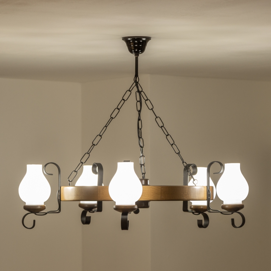 Brilagi - Lámpara colgante con cadena ROATA 5xE14/40W/230V Ø 70 cm haya/nogal
