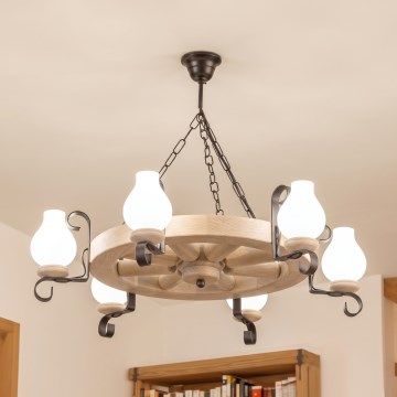 Brilagi - Lámpara colgante con cadena ROATA 6xE14/40W/230V roble