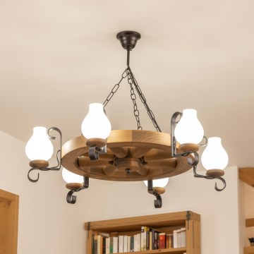 Brilagi - Lámpara colgante con cadena ROATA 6xE14/40W/230V Ø 70 cm haya