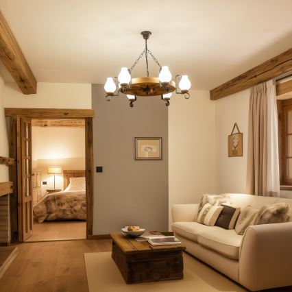 Brilagi - Lámpara colgante con cadena ROATA 6xE14/40W/230V Ø 70 cm haya
