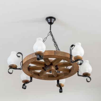 Brilagi - Lámpara colgante con cadena ROATA 6xE14/40W/230V Ø 70 cm haya