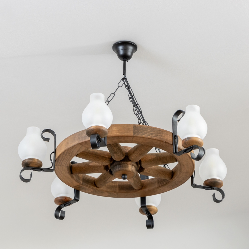 Brilagi - Lámpara colgante con cadena ROATA 6xE14/40W/230V Ø 70 cm haya