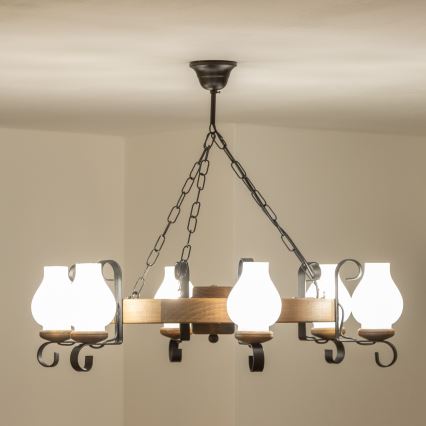 Brilagi - Lámpara colgante con cadena ROATA 6xE14/40W/230V Ø 70 cm haya