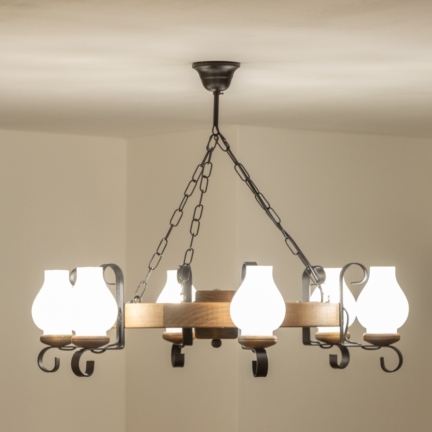 Brilagi - Lámpara colgante con cadena ROATA 6xE14/40W/230V Ø 70 cm haya