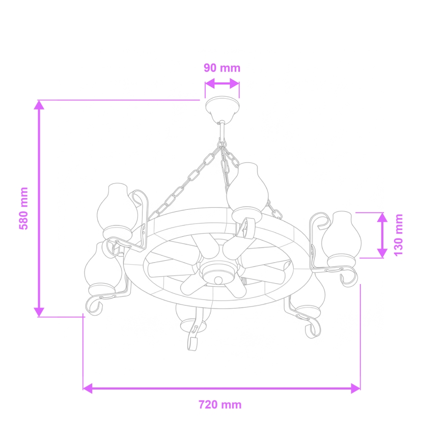 Brilagi - Lámpara colgante con cadena ROATA 6xE14/40W/230V Ø 70 cm haya