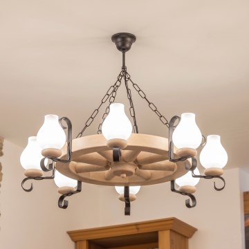 Brilagi - Lámpara colgante con cadena ROATA 8xE14/40W/230V roble