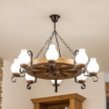 Brilagi - Lámpara colgante con cadena ROATA 8xE14/40W/230V Ø 70 cm haya