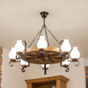 Brilagi - Lámpara colgante con cadena ROATA 8xE14/40W/230V Ø 70 cm haya