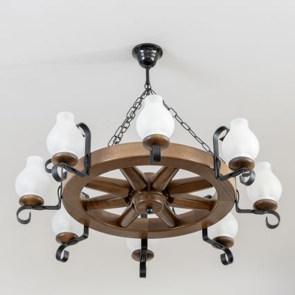 Brilagi - Lámpara colgante con cadena ROATA de 8xE14/40W/230V, Ø 70 cm, haya/nogal