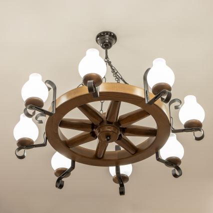 Brilagi - Lámpara colgante con cadena ROATA de 8xE14/40W/230V, Ø 70 cm, haya/nogal