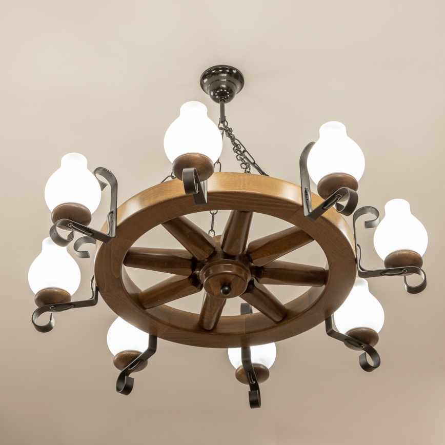 Brilagi - Lámpara colgante con cadena ROATA de 8xE14/40W/230V, Ø 70 cm, haya/nogal