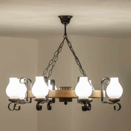 Brilagi - Lámpara colgante con cadena ROATA de 8xE14/40W/230V, Ø 70 cm, haya/nogal